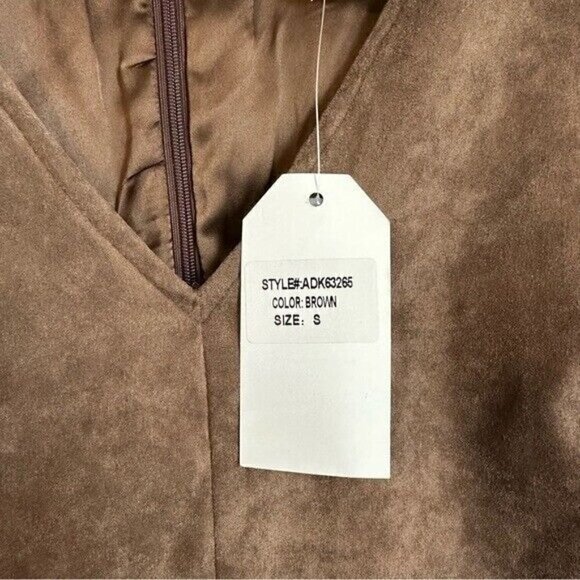 Sadie & Sage Brown Faux Suede Short Sleeve Mini Dress Size Small - Picture 7 of 10